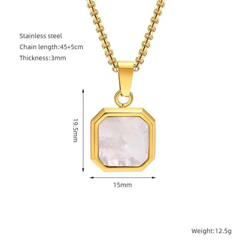 Titanium Steel Hip-hop Turquoise Square Pendant Necklace
