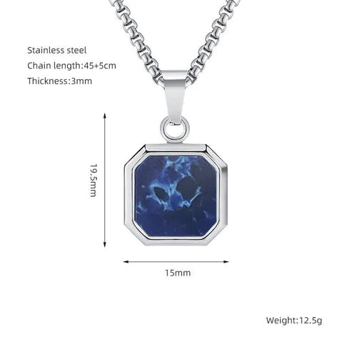 Titanium Steel Hip-hop Turquoise Square Pendant Necklace