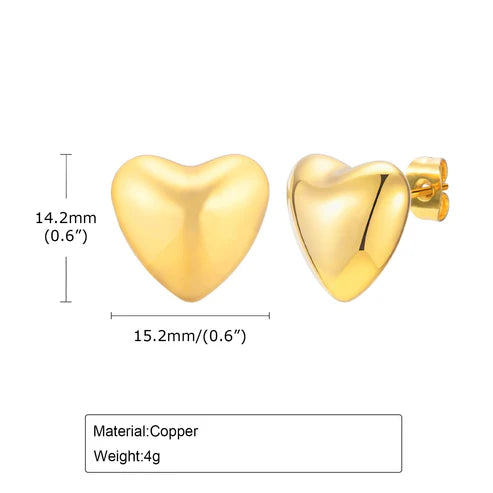 Stainless Steel Heart 18K Gold Stud Earrings
