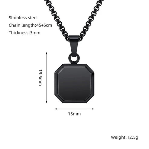Titanium Steel Hip-hop Turquoise Square Pendant Necklace