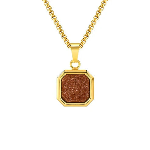 Titanium Steel Hip-hop Turquoise Square Pendant Necklace